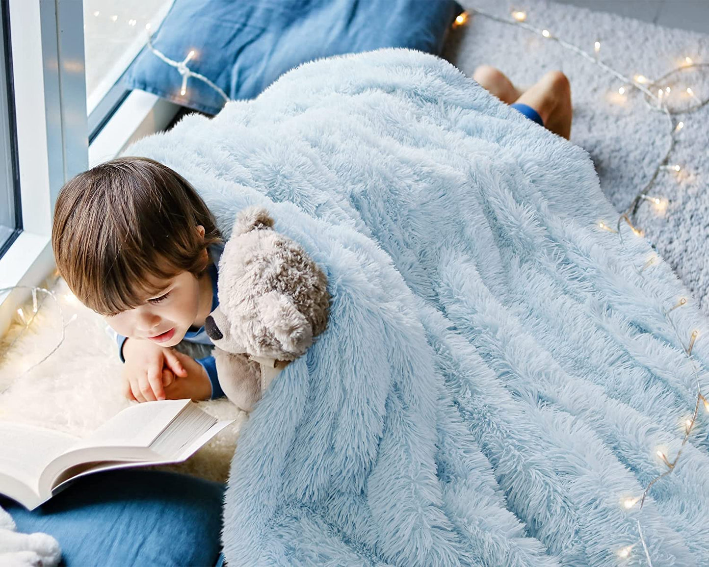 Light Blue Throw Blankets, Super Soft Shaggy Fuzzy Sherpa Blankets, Cozy Warm Lightweight Fluffy Faux Fur Blankets for Bed Couch Sofa Photo Props Home Decor, Washable 50"X60"