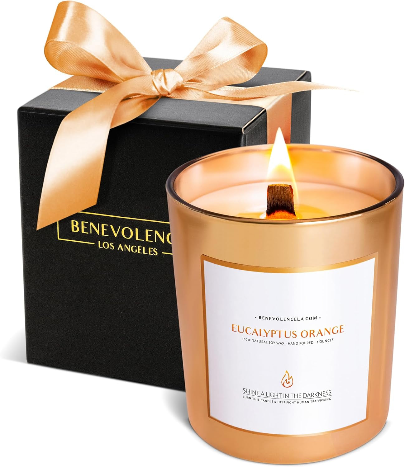 Benevolence Candles Eucalyptus Orange Wood Wick Candles, Soy Scented Candles for Women | 8 Oz Scented Candles for Home Scented | Eucalyptus Candles | Christmas Candles | Men Candles, Bathroom Candle