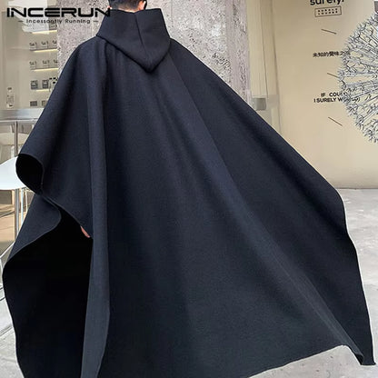 Fashion Men Cloak Coats Hooded Solid Loose 2023 Streetwear Punk Windproof Men'S Trench Chic Winter Long Cape Poncho