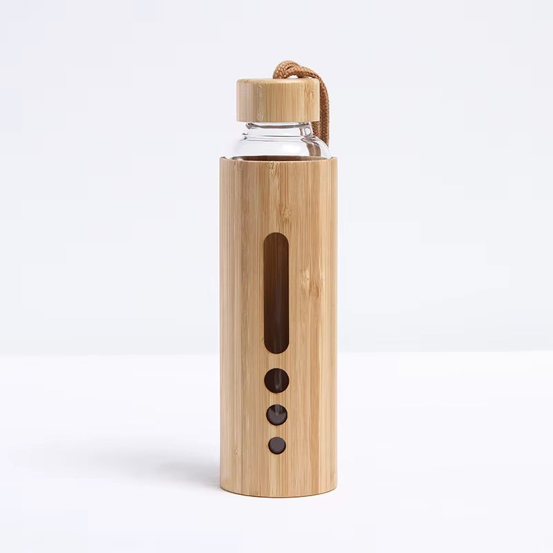 500Ml Glass Water Bottle Bamboo Hot-Proof Sleeve Borosilicate Glass Cup Eco-Friendly Drinkware Outdoor Portable Tour Bottle