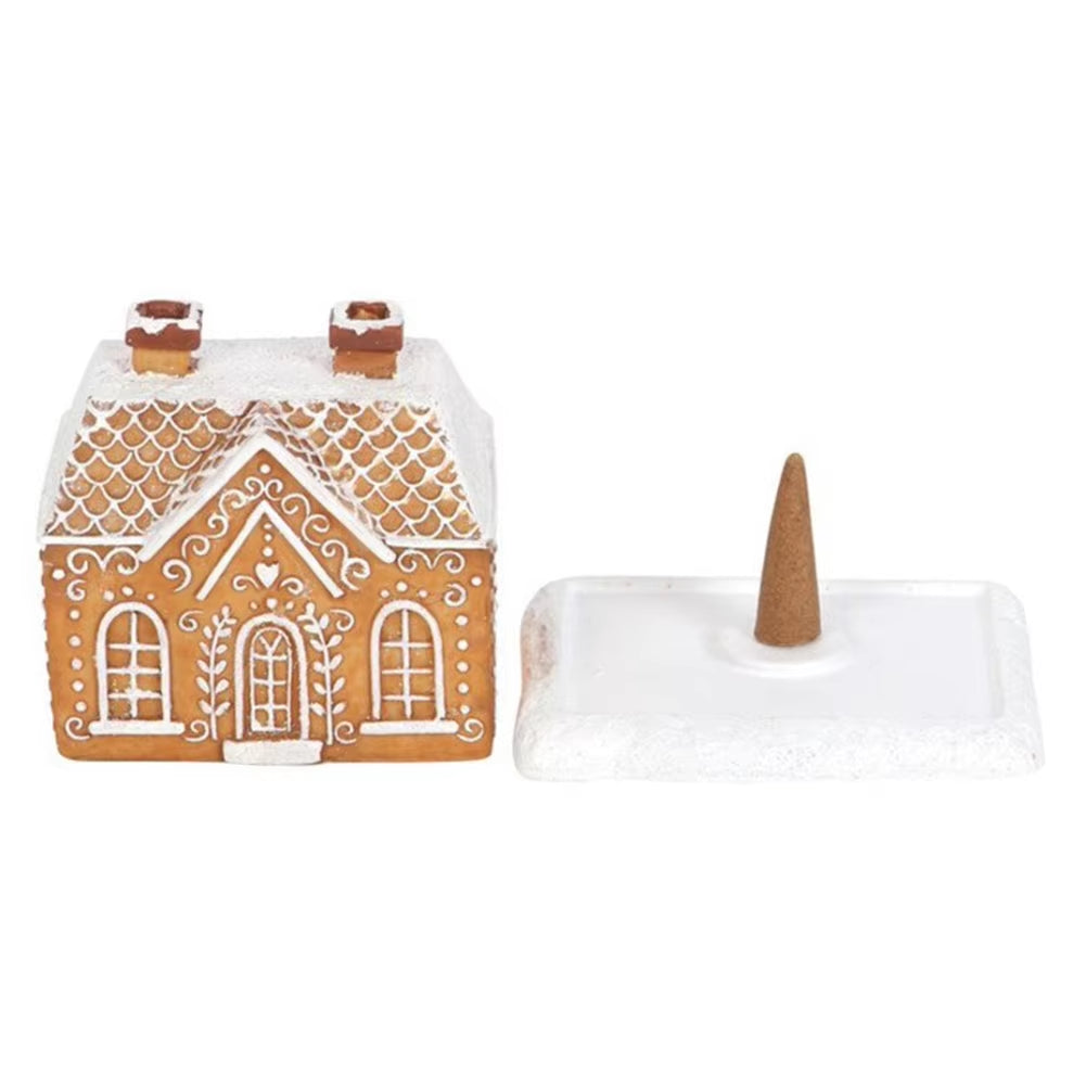 Resin Christmas Village House Winter Log Cabin Incense Burner Rustic Christmas Chimney Hut Incense Cones Room Decor