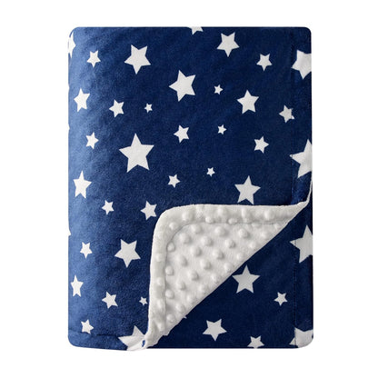 Silky Micro Soft Plush Baby Blankets Unisex with Print Star Pattern and Soothing Raised Dots, Double Layer Bed Throws for Toddler Cot, Star, Navy, 50X60 Inches