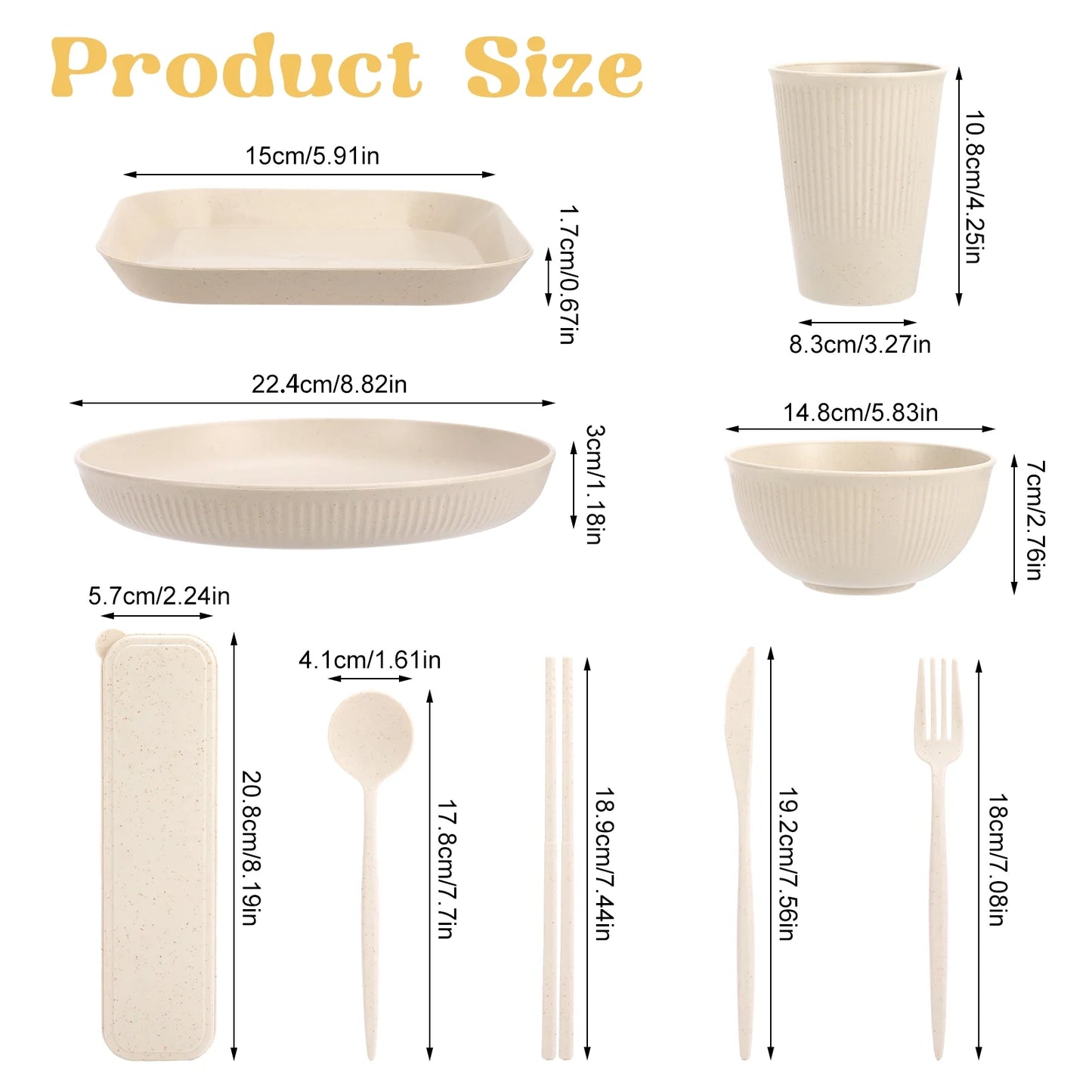 54 PCS Wheat Straw Dinnerware Sets, Unbreakable Dinnerware Set - Eco Friendly Kitchen Cups Plates and Bowls Sets for RV Outdoor Camping, Dishwasher Microwave Safe, Service for 6