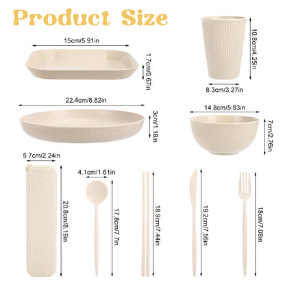 54 PCS Wheat Straw Dinnerware Sets, Unbreakable Dinnerware Set - Eco Friendly Kitchen Cups Plates and Bowls Sets for RV Outdoor Camping, Dishwasher Microwave Safe, Service for 6