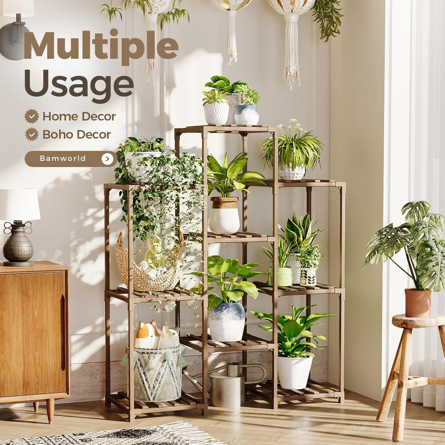 Plant Stand Indoor Plant Stands Wood Outdoor Tiered Plant Shelf for Multiple Plants, Ladder Plant Holder