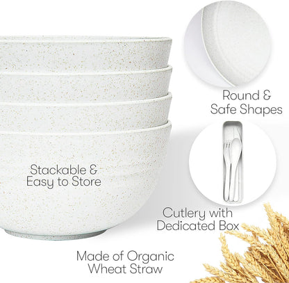 Wheat Straw Dinnerware Sets | Unbreakable Dinnerware Sets | Dishwasher Microwave Safe Dinnerware | Eco Friendly Non Breakable Dinnerware Sets | RV Outdoor Camping (White, Service for 4 (28 Pcs))