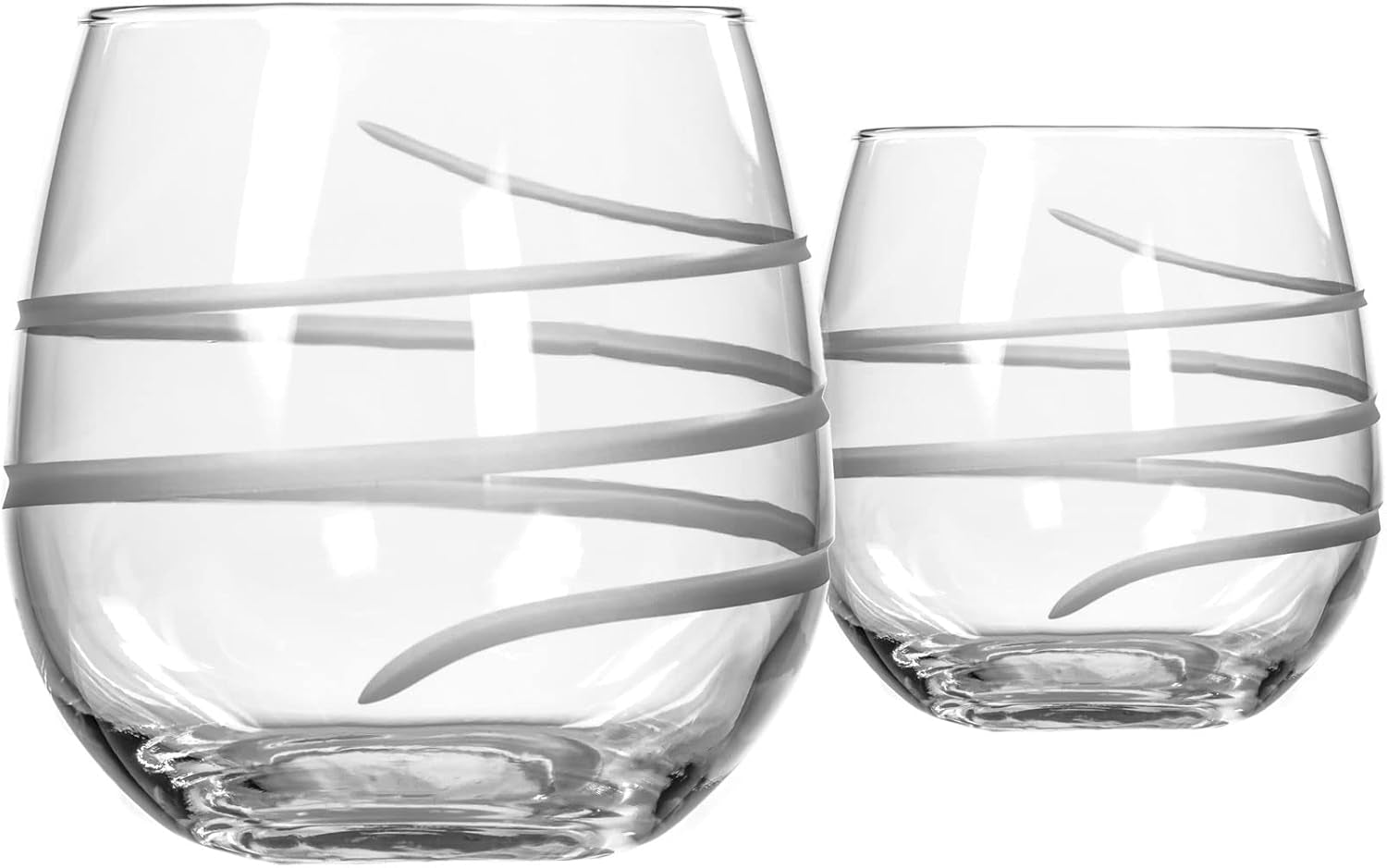 Twist Stemless Red Wine Glass 16.75 Oz - Made in the USA - Tumbler Wine Glasses - Lead-Free Glass - Etched Stemless Wine Glasses (Set of 2)