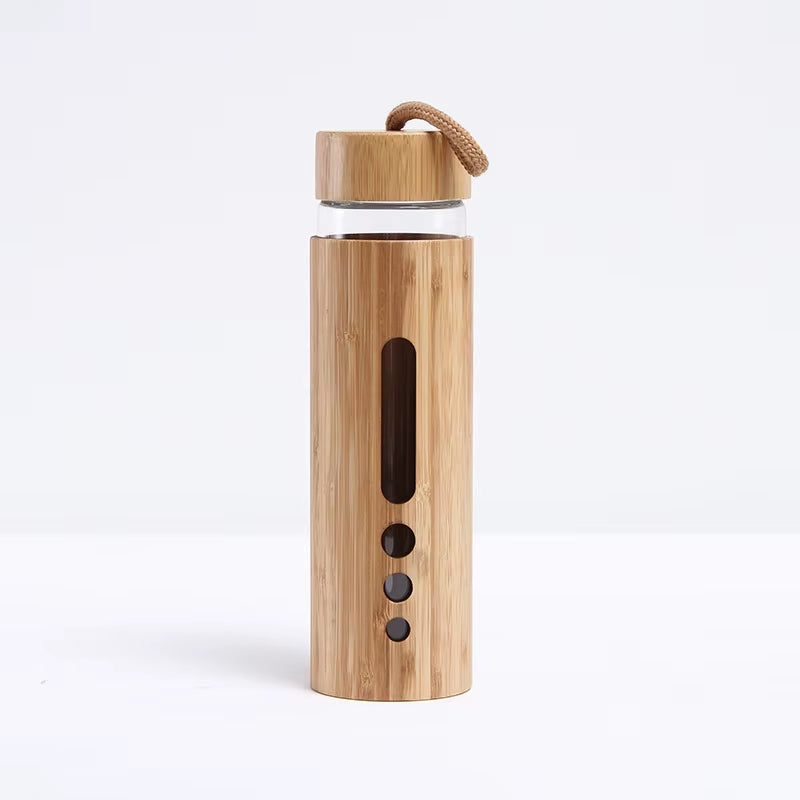 500Ml Glass Water Bottle Bamboo Hot-Proof Sleeve Borosilicate Glass Cup Eco-Friendly Drinkware Outdoor Portable Tour Bottle