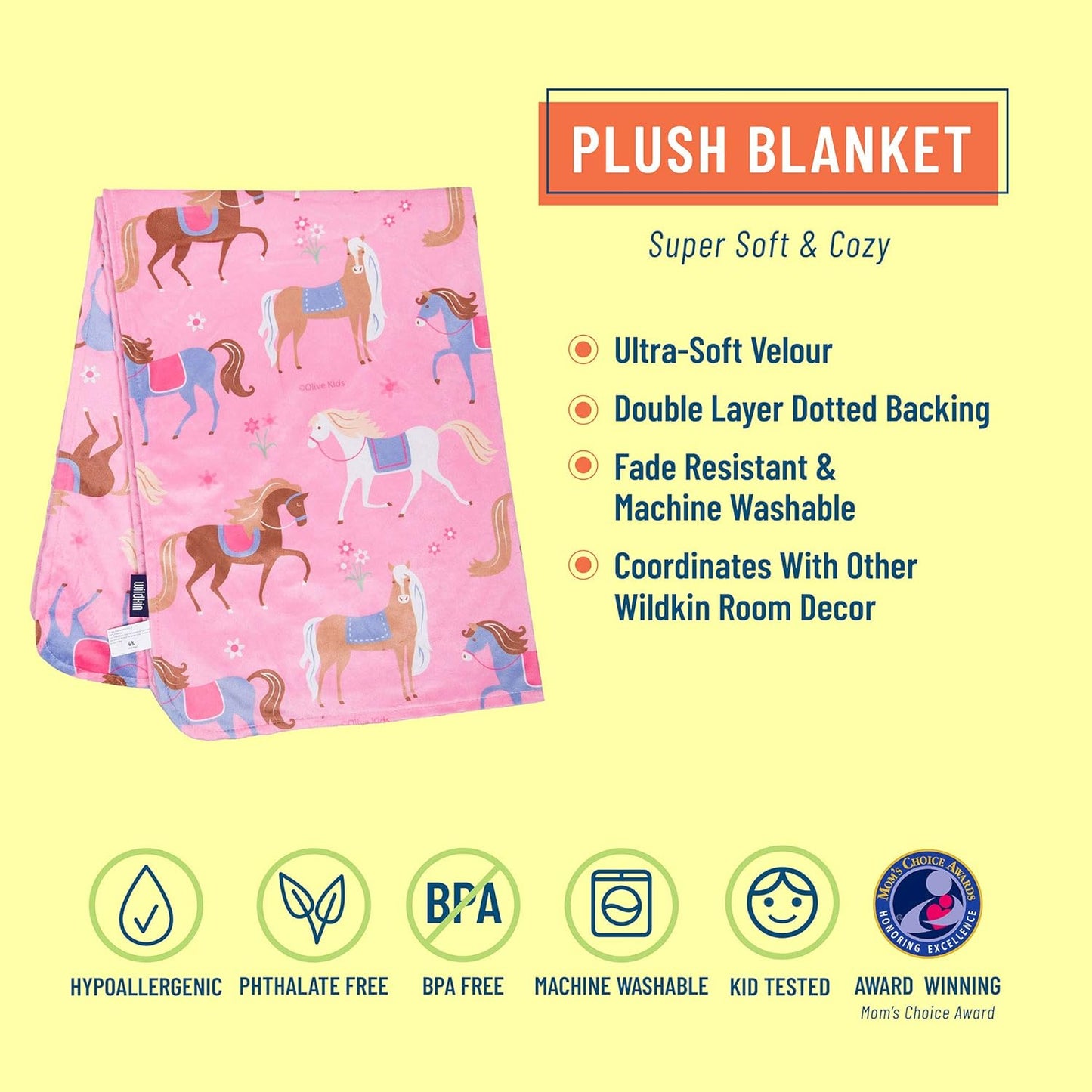 Plush Throw Blanket for Toddler Boys and Girls, Perfect Size for Daycare and Ideal for Travel, Super Soft Throw Blankets Measures 39.5 X 28 X 0.5 Inches (Horses)