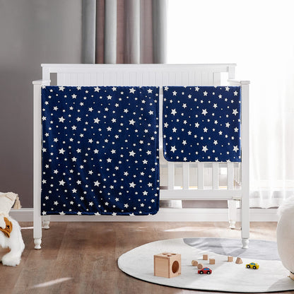 Silky Micro Soft Plush Baby Blankets Unisex with Print Star Pattern and Soothing Raised Dots, Double Layer Bed Throws for Toddler Cot, Star, Navy, 50X60 Inches